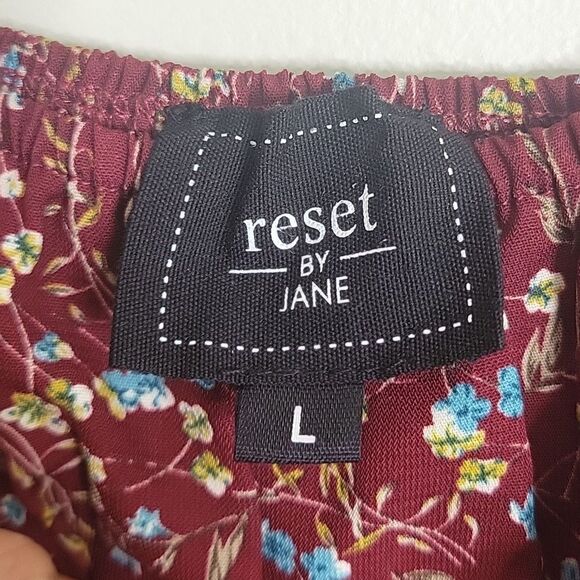 Reset By Jane Square Neckline Floral Burgundy Mini Long sleeve Dress La… - Picture 6 of 11